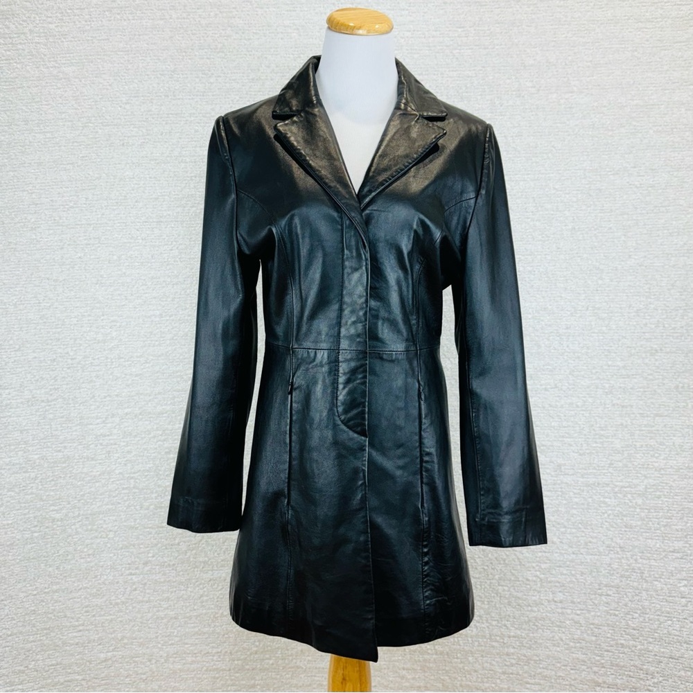 Pelle Studio Wilsons Vintage Black Leather Jacket Trench Coat Women Small